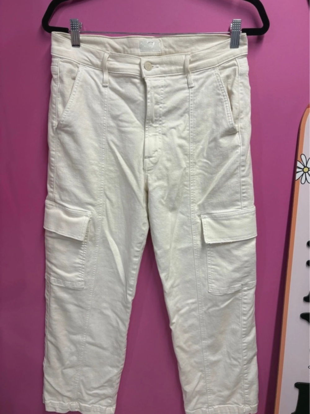 Mother the rambler cargo ankle jeans im cream puff size 30
